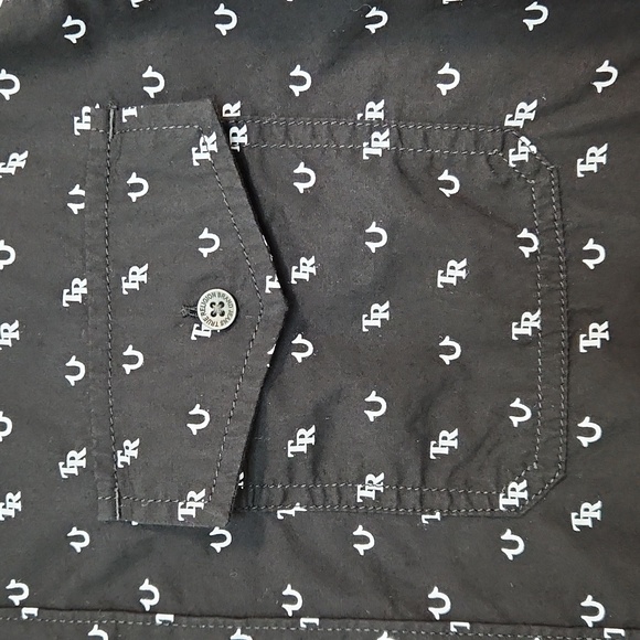 🌿 True Religion Black & White Men's Button Down Shirt, Size M ~ EUC - Picture 3 of 10